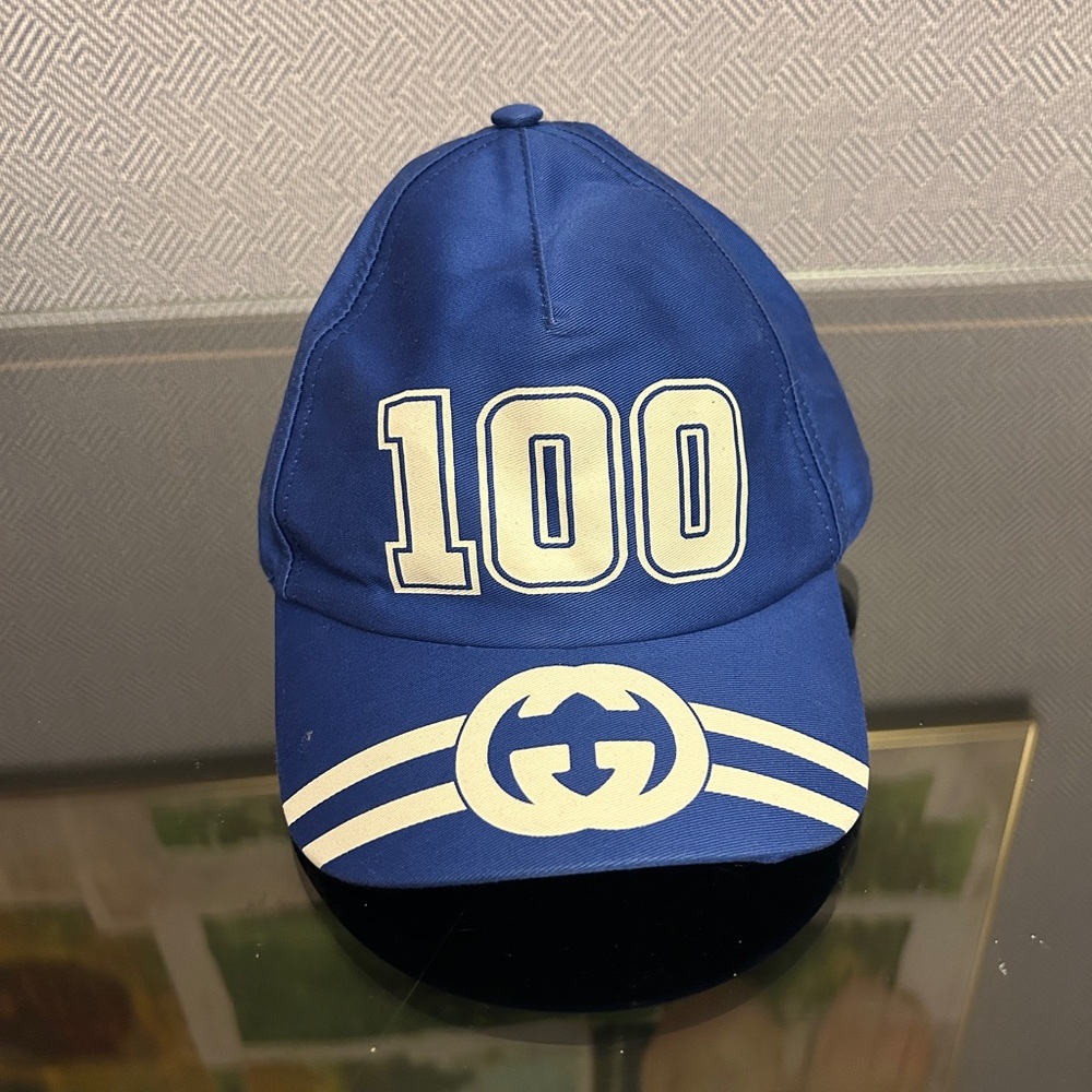 New with tags mens/unisex Gucci Blue Cap with White '100' Logo Size medium - Picture 2 of 4